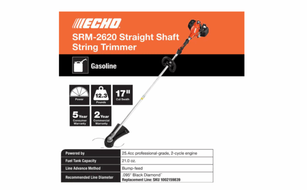 SRM-2620AA 25.4 cc Gas 2-Stroke Cycle Straight Shaft Trimmer - Image 4