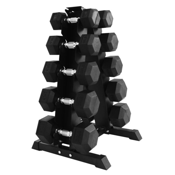 Alloy Steel 200 lb Rubber Encased Hex Dumbbell Set, Black - Image 2