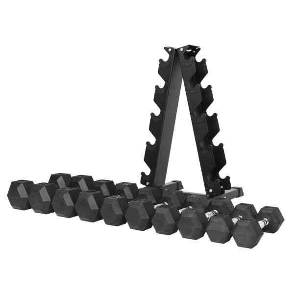 Alloy Steel 200 lb Rubber Encased Hex Dumbbell Set, Black - Image 3