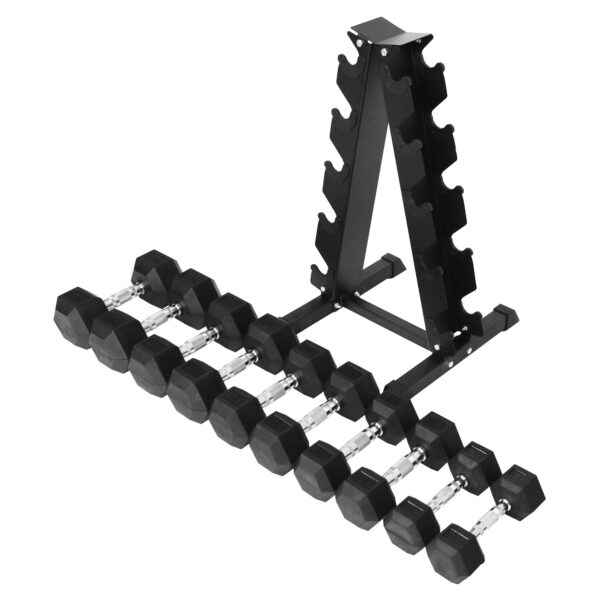 Alloy Steel 200 lb Rubber Encased Hex Dumbbell Set, Black - Image 4