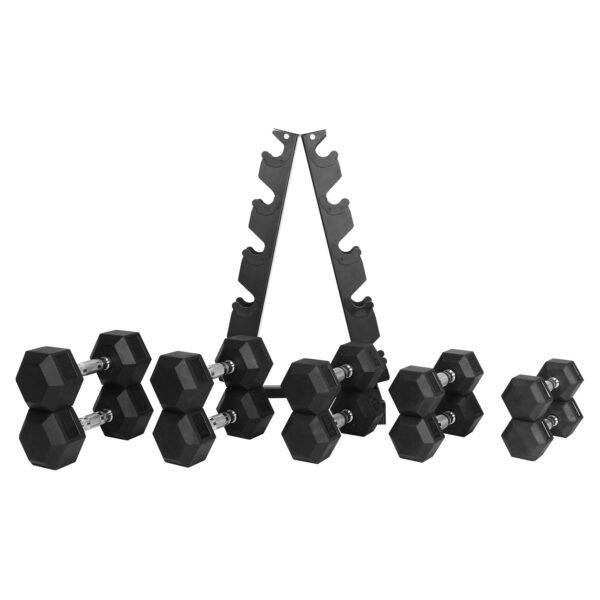 Alloy Steel 200 lb Rubber Encased Hex Dumbbell Set, Black - Image 5