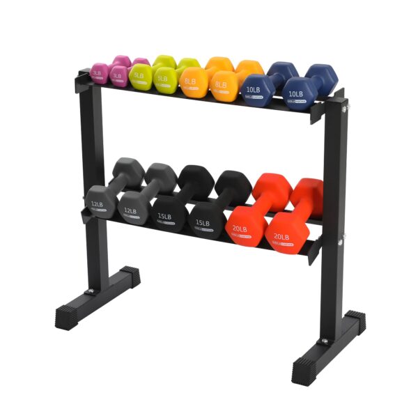 146 Pound Neoprene Dumbbell Strength Training Weight Set with Rack - Image 5