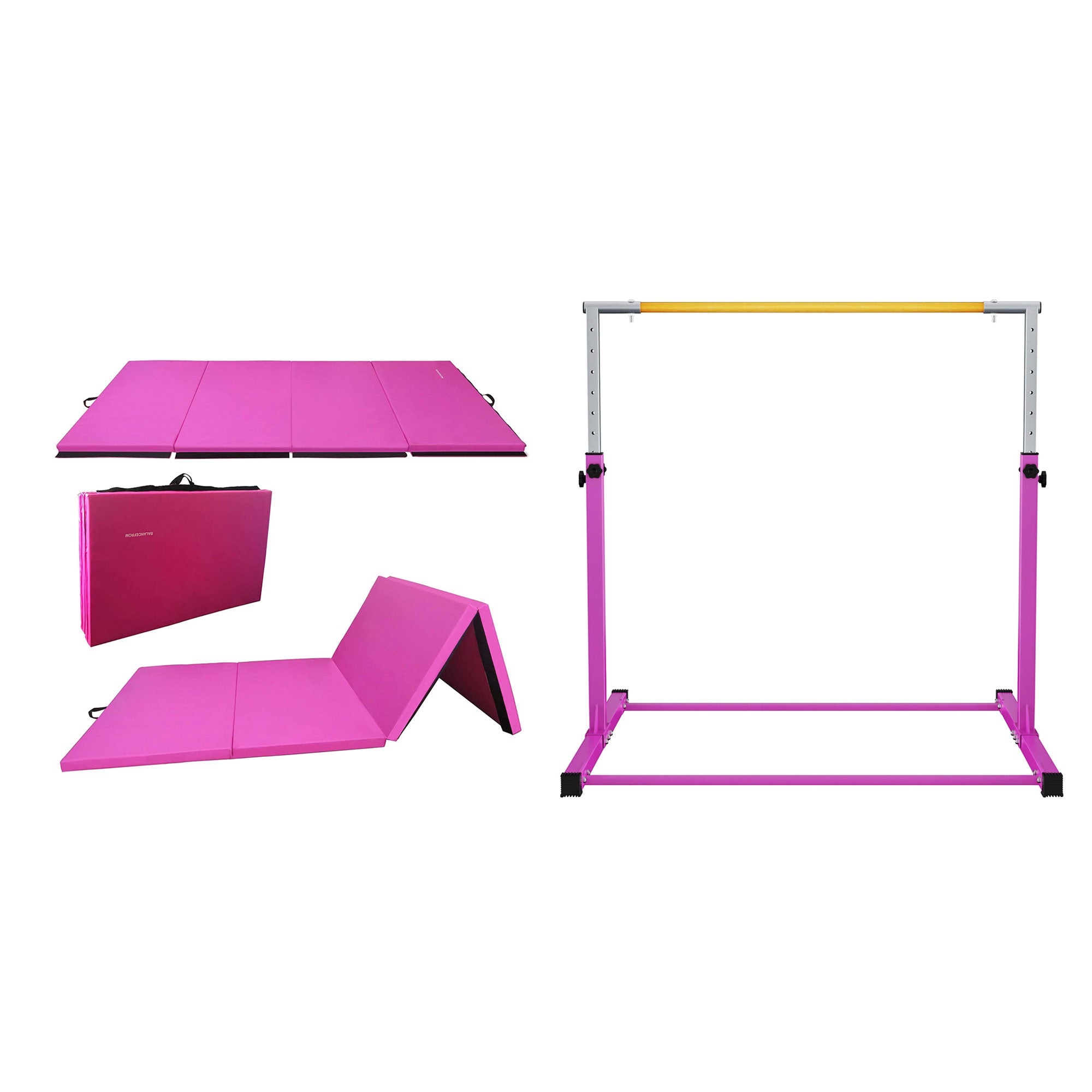 120 x 48 Inch Exercise Mat & Adjustable Gymnastics Bar, Pink