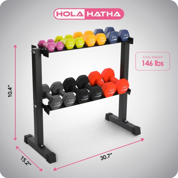 146 Pound Neoprene Dumbbell Strength Training Weight Set with Rack - Image 2