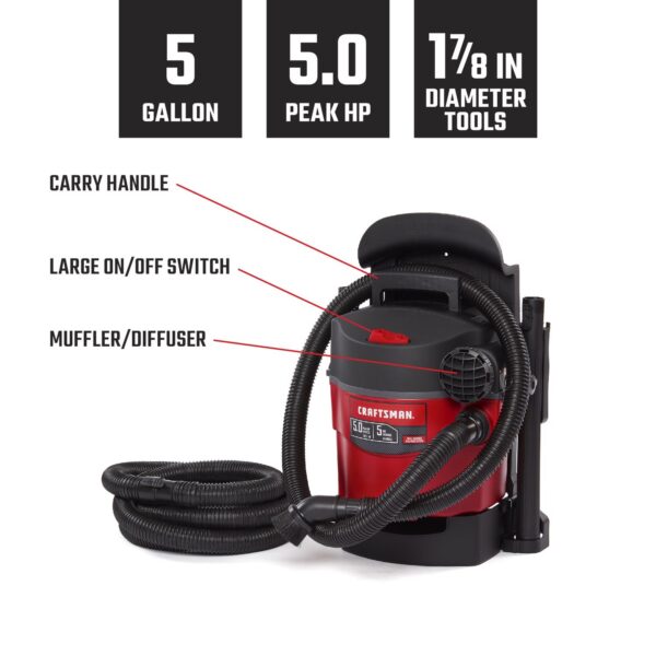 5 gal Corded Wet/Dry Vacuum 5 amps 120 V 5 HP - Image 9