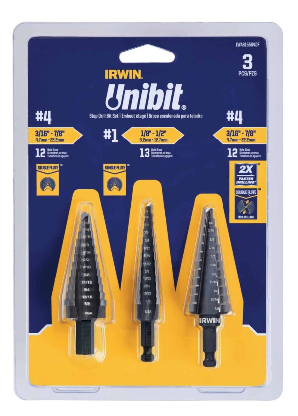 IRWIN Unibit 3-Piece Set Step Drill Bit Set (3/16-in to 7/8-in) - Image 2