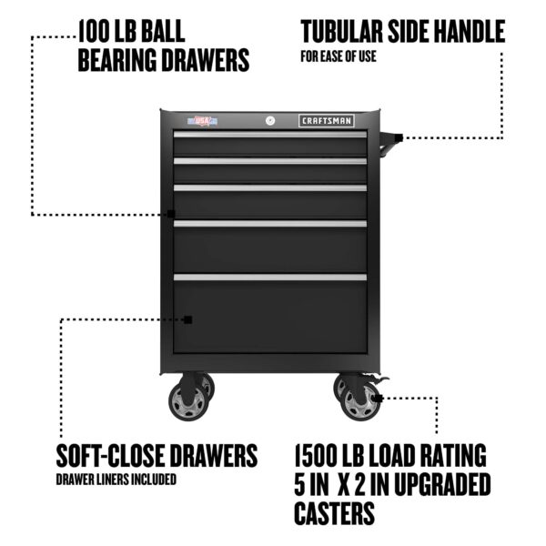 2000 Series 26.5-in W x 37.5-in H 5-Drawer Steel Rolling Tool Cabinet (Black) - Image 2