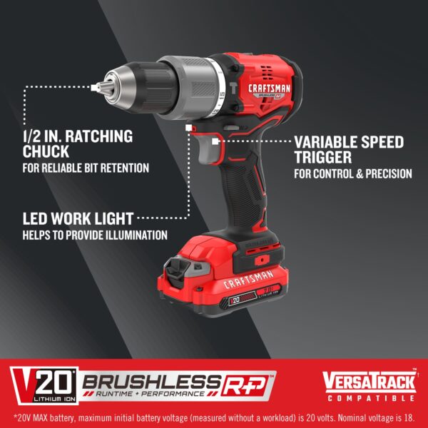 V20 RP 1/2-in 20-volt Max-Amp Variable Speed Brushless Cordless Hammer Drill (2-Batteries Included) - Image 2