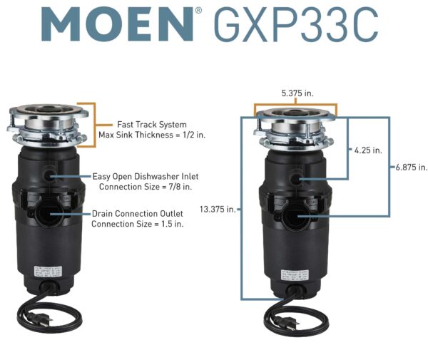 Moen Lite Corded 1/3-HP Continuous Feed Noise Insulation Garbage Disposal - Image 8