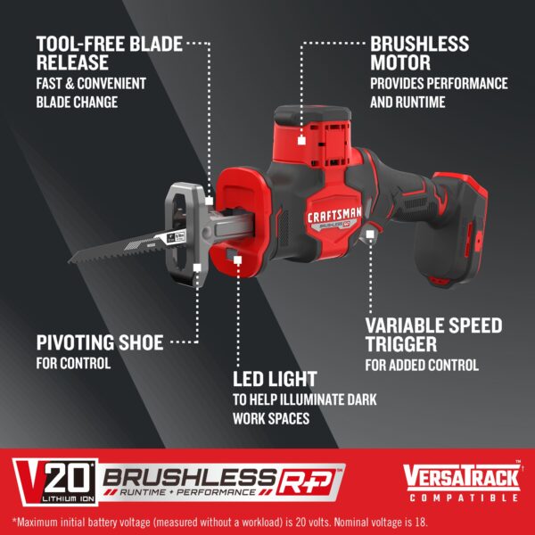 CMCS340B V20 RP 20-volt Max Variable Brushless Cordless Reciprocating Saw (Bare Tool) - Image 2