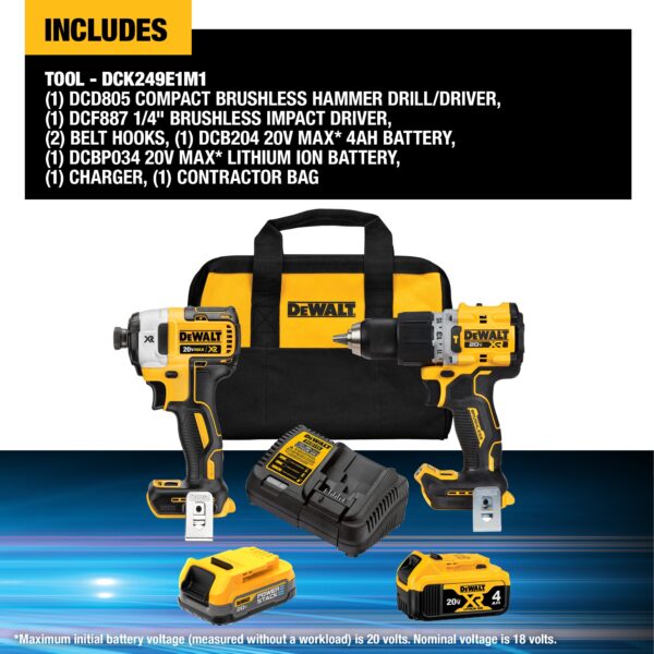 DCK249E1M1 DW 20V MAX XR HD-Impact Kit W/PS - Image 2