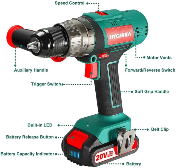 HYCHIKA 1/2-in 20-volt Max-Amp Variable Speed Cordless Hammer Drill (1-Battery Included) - Image 4