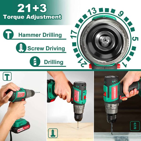 HYCHIKA 1/2-in 20-volt Max-Amp Variable Speed Brushless Cordless Hammer Drill (1-Battery Included) - Image 3
