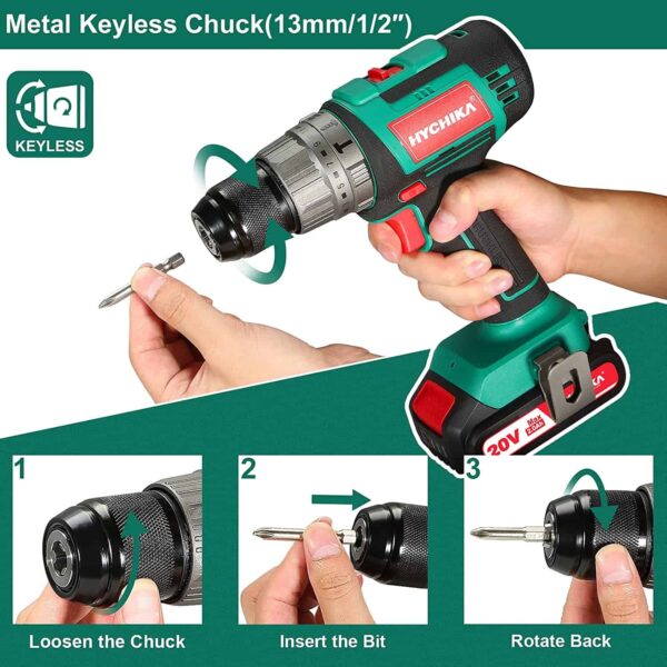 HYCHIKA 1/2-in 20-volt Max-Amp Variable Speed Brushless Cordless Hammer Drill (1-Battery Included) - Image 4