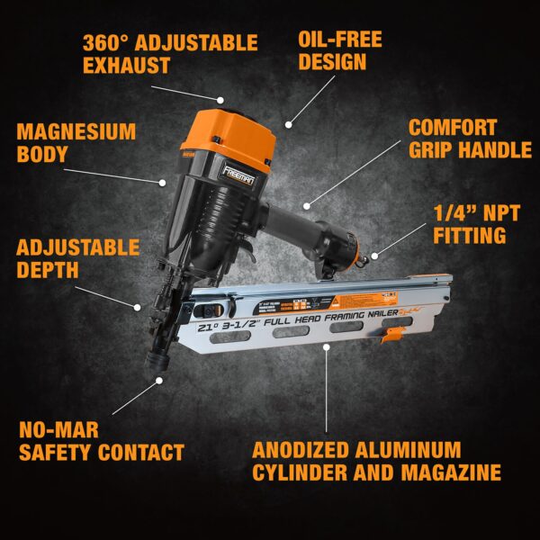 Full Round Head, include plastic Case 3.5-in 21-Degree Pneumatic Framing Nailer - Image 8