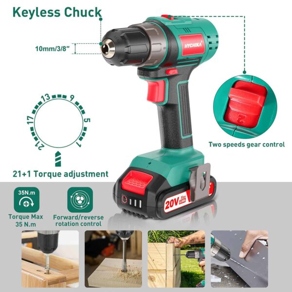 HYCHIKA 20-volt Max 3/8-in Right Angle Cordless Drill (1 Li-ion Battery Included and Charger Included) - Image 7