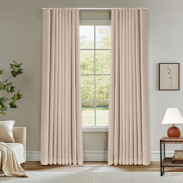 Ripple Fold Lille Linen Memory Trained Curtains Custom Blackout Drapes Grey Beige - Image 17