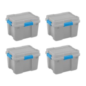 20 Gallon Plastic Home Storage Container Tote Box, Gray/Blue, (4 Pack)