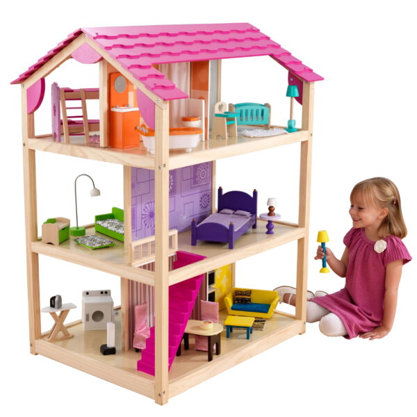 So Chic Wood Dollhouse, Almost 4  Tall with Wheels   46 Pieces, Assembly Required - Image 4