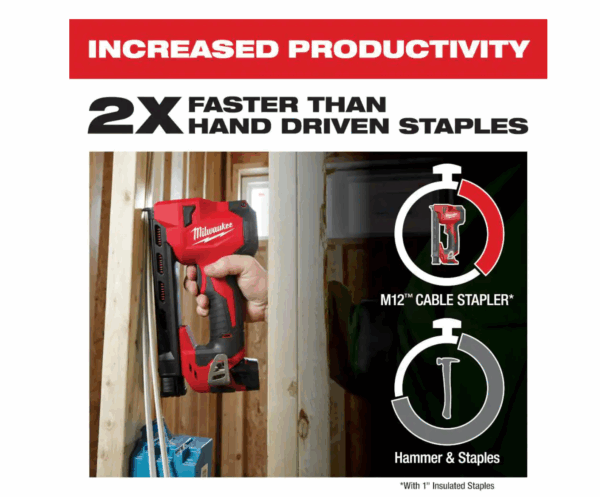 2448-21 M12 12-Volt Lithium-Ion Cordless Cable Stapler Nailer Kit with 2.0Ah Battery, Charger and Bag - Image 6