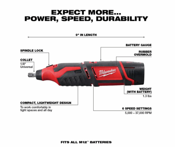 2415-20-2460-20-48-11-2460 M12 12V Lithium-Ion Cordless 3/8 in. Right Angle Drill with M12 Rotary Tool and 6.0 Ah XC Battery Pack - Image 6