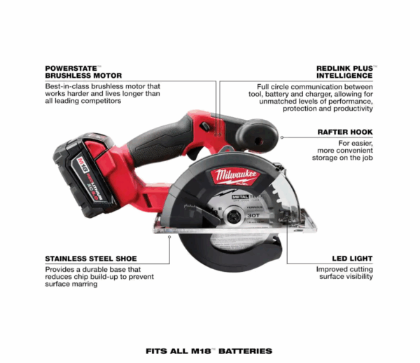2782-20 M18 FUEL 18-Volt Lithium-Ion Brushless Cordless Metal Cutting 5-3/8 in. Circular Saw (Tool-Only) w/ Metal Saw Blade - Image 6