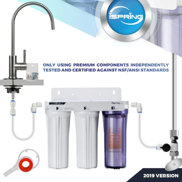 iSpring US31 Classic 3-Stage Under Sink Water Filtration System for Drinking, Tankless, High Capacity, Sediment + Carbon + Carbon (Newest Version) - Image 2