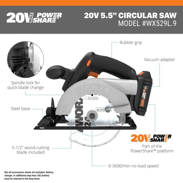 Power Share 20-volt 5-1/2-in Cordless Circular Saw (Bare Tool) - Image 2