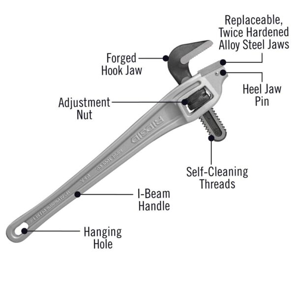 31125 Model 18 Aluminum Offset Pipe Wrench, 18-inch Plumbing Wrench - Image 8