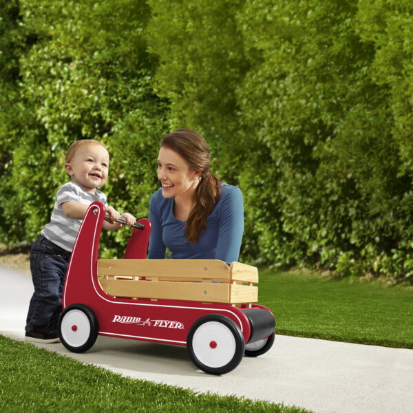 Classic Walker Wagon, Wood Push Walker, Red - Image 3