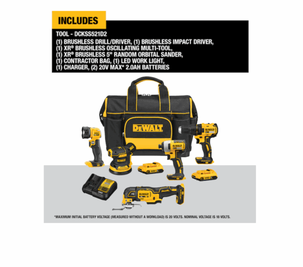 DCKSS521D2 5-Tool 20-Volt Max Brushless Power Tool Combo Kit with Soft Case (2-Batteries and charger Included) - Image 7