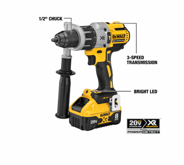 Drill DCD998W1 XR POWER DETECT 1/2-in 20-volt Max-Amp Variable Speed Brushless Cordless   Hammer Drill (1-Battery Included) - Image 7