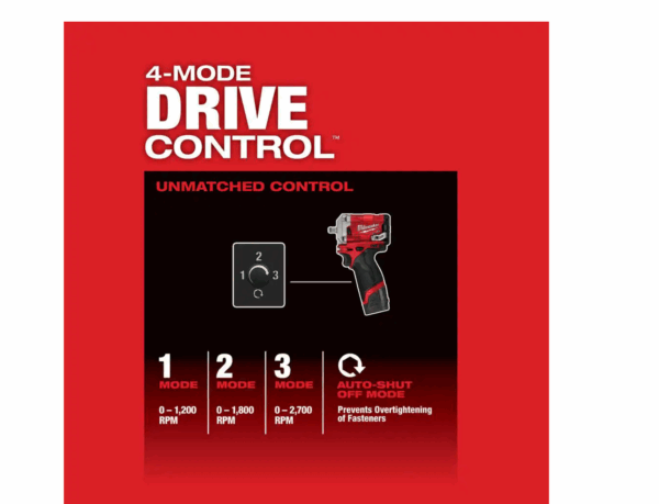 2554-22 M12 FUEL 12V Lithium-Ion Brushless Cordless Stubby 3/8 in. Impact Wrench Kit with One 4.0 and One 2.0Ah Batteries - Image 6