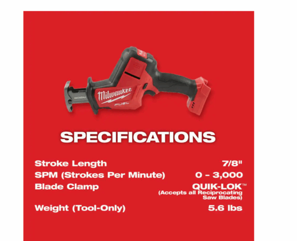 2719-20 M18 FUEL 18V Lithium-Ion Brushless Cordless HACKZALL Reciprocating Saw (Tool-Only) - Image 7