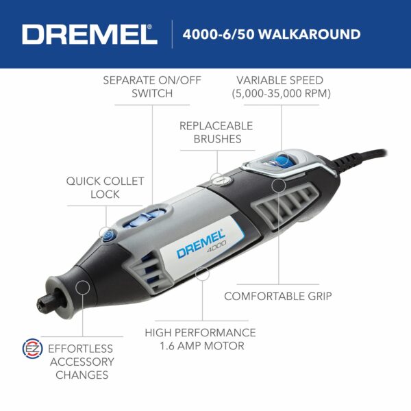 56-Piece Variable Speed Corded 1.6-Amp Multipurpose Rotary Tool with Hard Case - Image 14