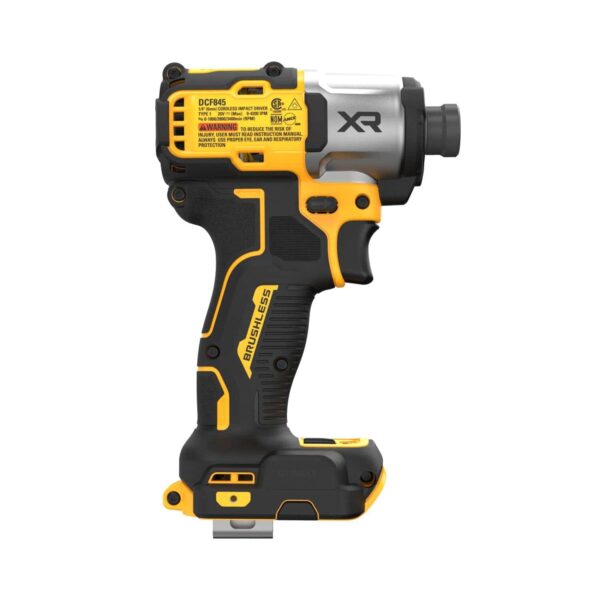 20V MAX XR Impact Driver, Brushless, 1/4 , 3-Speed, Bare Tool Only (DCF845B), Yellow, Black - Image 6