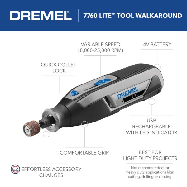 7760 Variable Speed Cordless 4-volt 2-Amp Multipurpose Rotary Tool Kit - Image 3