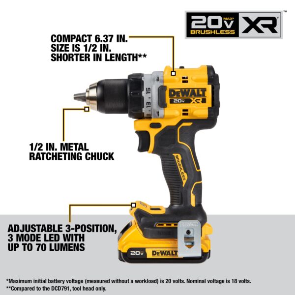 20V MAX XR Brushless Cordless 1/2 in. Drill/Driver and 1/4-in Impact Driver Kit - Image 3