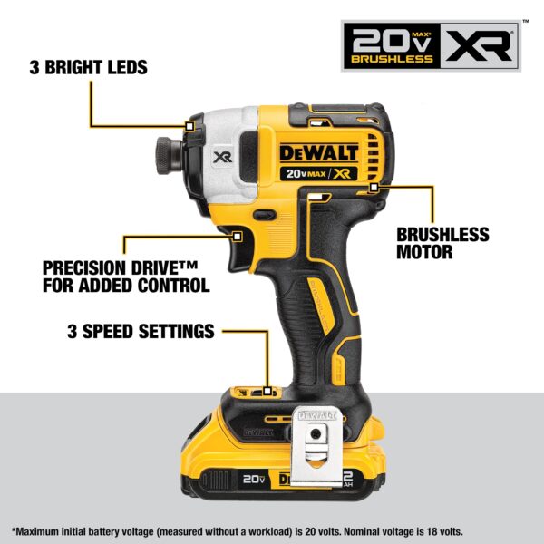 20V MAX XR Brushless Cordless 1/2 in. Drill/Driver and 1/4-in Impact Driver Kit - Image 4