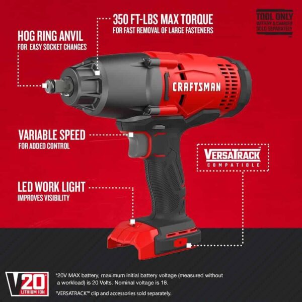 CMCF900B V20 Cordless Impact Wrench, 1/2 inch, Bare Tool Only - Image 9