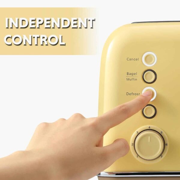 BUYDEEM DT640 4-Slice Toaster, Extra Wide Slots, Retro Stainless Steel, 7-Shade Settings (Mellow Yellow) - Image 4