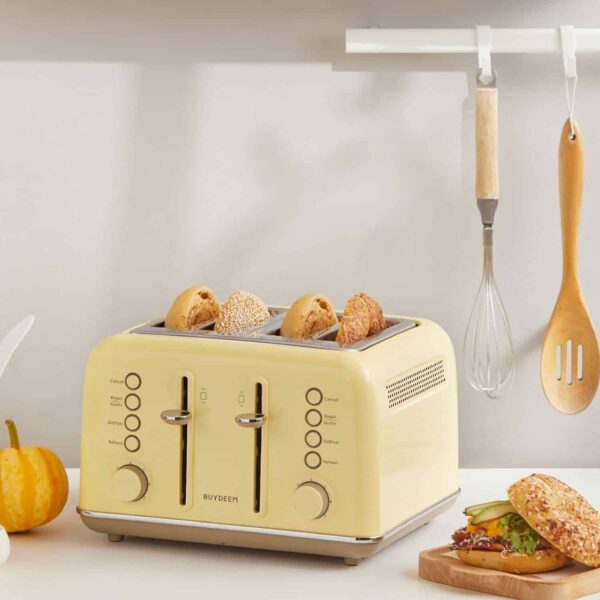 BUYDEEM DT640 4-Slice Toaster, Extra Wide Slots, Retro Stainless Steel, 7-Shade Settings (Mellow Yellow) - Image 7