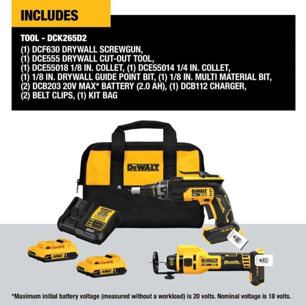 20V MAX XR Brushless Drywall Screwgun and Cut-Out Tool Combo Kit (2.0Ah) (DCK265D2) - Image 6