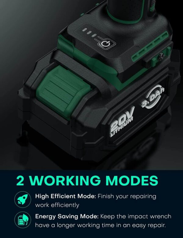 KIMO Cordless Impact Wrench, 3000 RPM   Max Torque 350 ft-lbs (475N.m) - Image 4