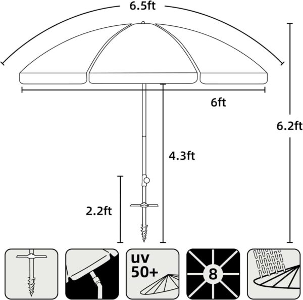 AMMSUN 6.5ft twice folded Portable beach umbrella with sand anchor windproof - Image 6