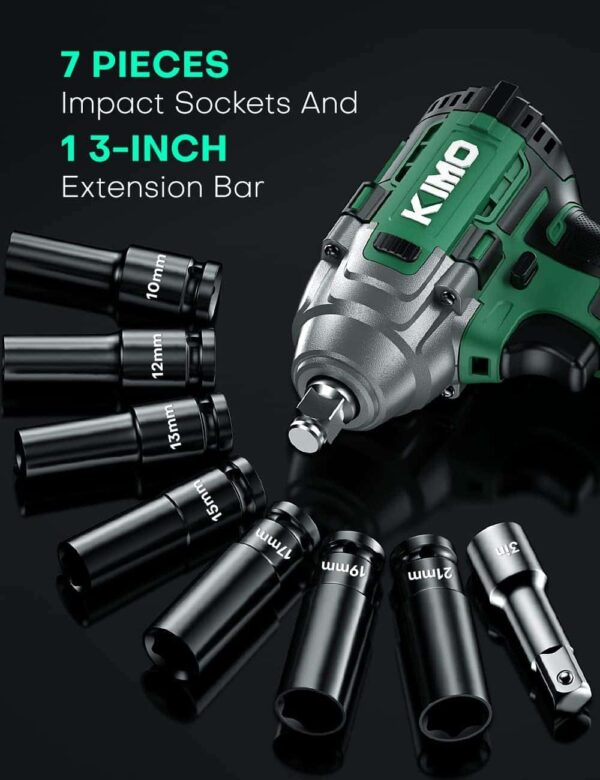 KIMO Cordless Impact Wrench, 3000 RPM   Max Torque 350 ft-lbs (475N.m) - Image 10