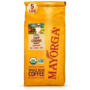 Mayorga Dark Roast Coffee, 5 lb bag   Café Cubano Coffee Roast   Arabica Whole Coffee Beans