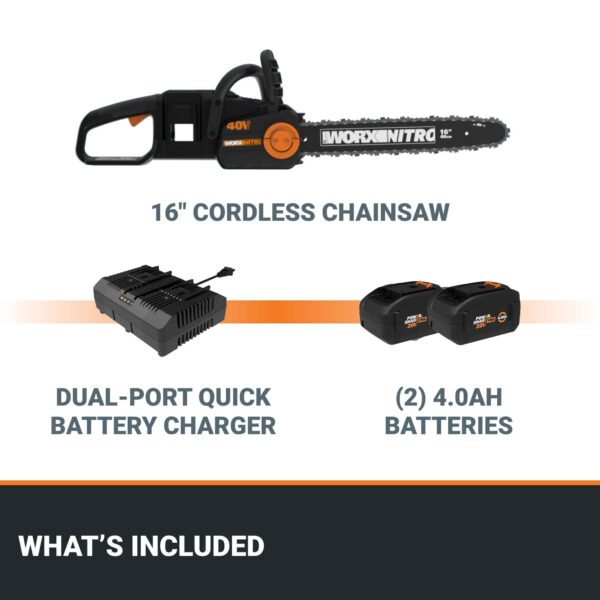Nitro 40V 16  Cordless Chainsaw WG385 Power Share Battery Chainsaw 59 ft/s Chain Speed Dual Safety Protection - Image 2