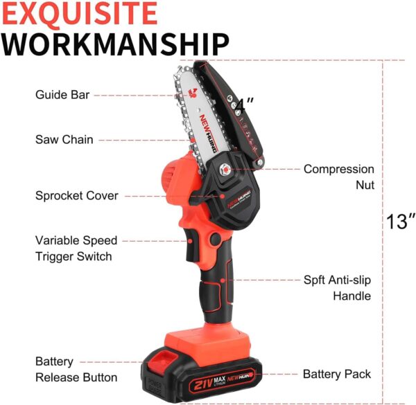 Mini Cordless Chainsaw Kit, Upgraded 4  One-Hand Handheld Electric Portable Chainsaw - Image 2