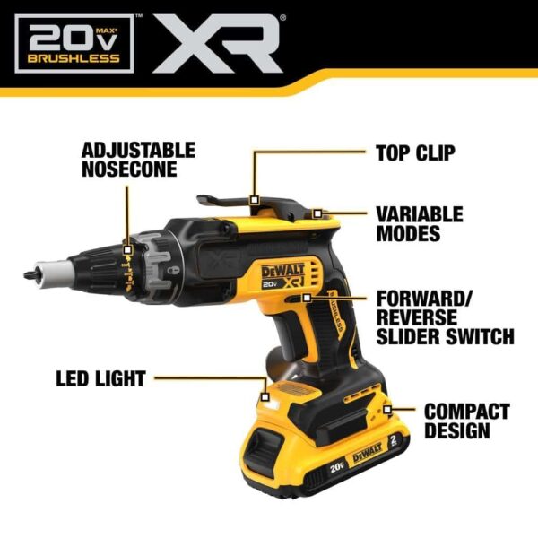 20V MAX XR Brushless Drywall Screwgun and Cut-Out Tool Combo Kit (2.0Ah) (DCK265D2) - Image 5